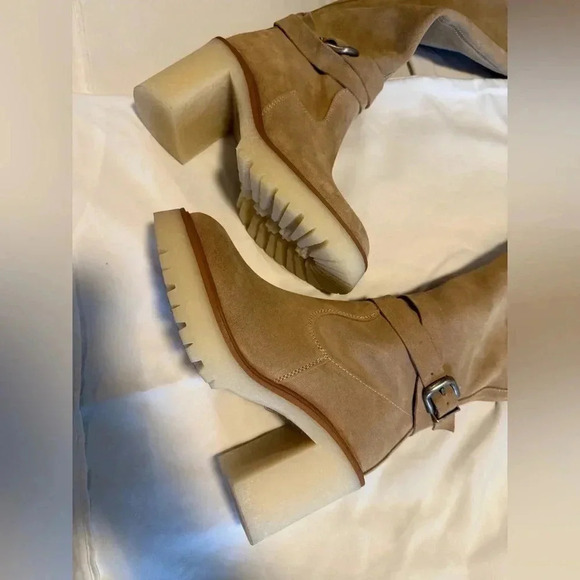 NEW FREE PEOPLE TAN BEIGE JASPER PLATFORM KNEE HIGH BOOTS SIZE 37/7 - Picture 6 of 12